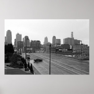 Poster Centre-ville de Kansas City Skyline - Photo noir e