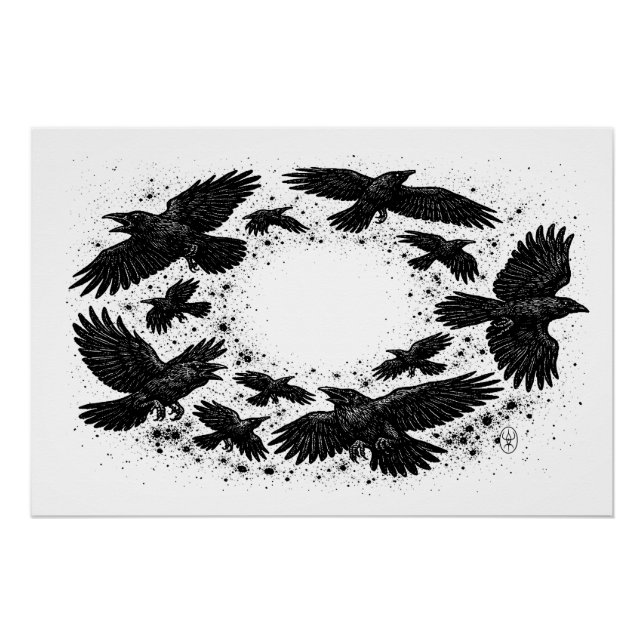 Poster Cercle de Corbeaux – Illustration Haunted Ink (Devant)