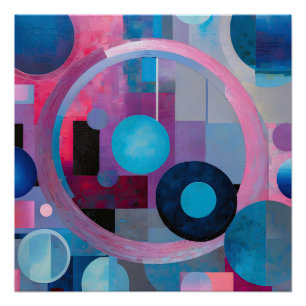Poster Cercles et Carrés rétro dans les tons doux rose et