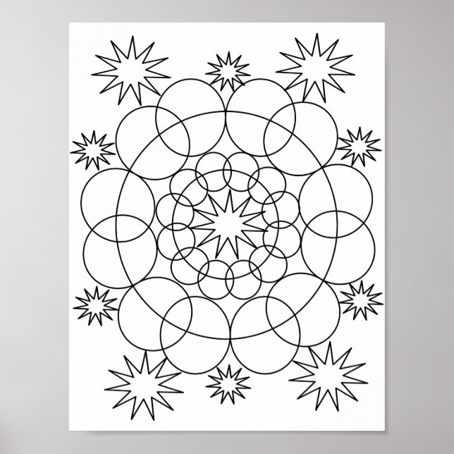 Poster - Cercles et étoiles Mandala to Color (Devant)
