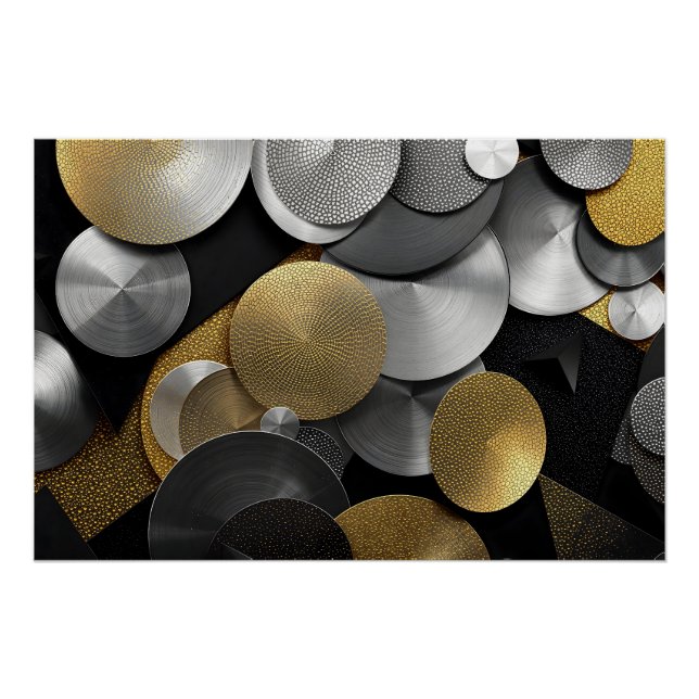 Poster Cercles géométriques modernes en or et argent (Devant)
