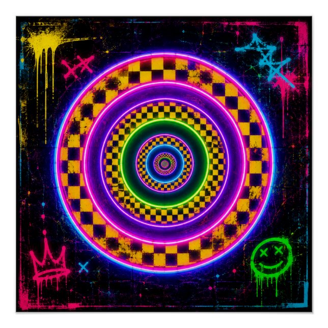 Poster Cercles Rétro Néon (Devant)