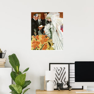 Poster Cérémonie de mariage vintage avec Mariée et Salle