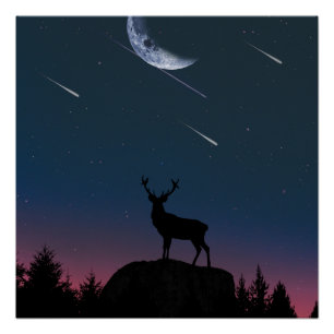 Poster cerf au clair de lune