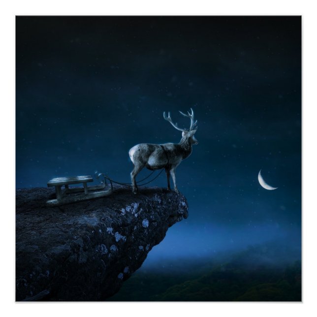 Poster cerf au clair de lune (Devant)