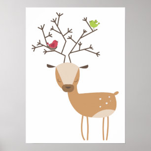Poster Cerf aux oiseaux