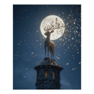 Poster Cerf luisant au clair de lune sur le pic de la tou