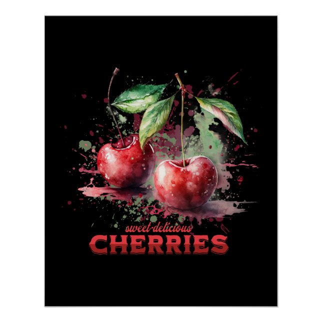 Poster Cerises d&#x27;aquarelle (Devant)