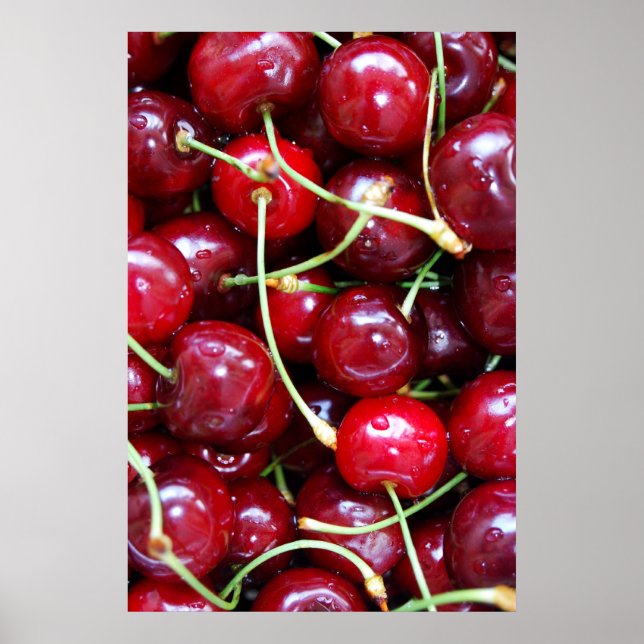 Poster Cerises rouges fruits alimentaires frais gros plan (Devant)