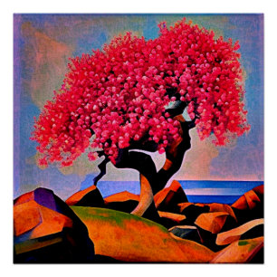 Poster Cerisier au milieu des rochers 2