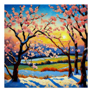 Poster Cerisiers dans la neige 1