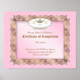 Poster Certificat de diplôme de beauté d'or de rose