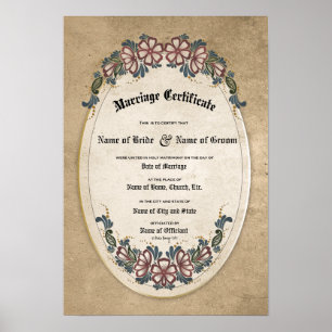 Poster Certificat de mariage :(Objet-souvenir ornemental)