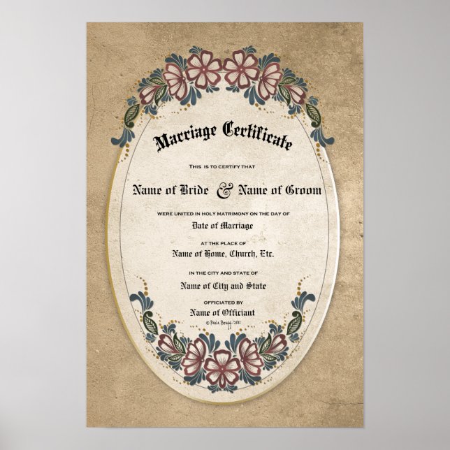 Poster Certificat de mariage :(Objet-souvenir ornemental) (Devant)