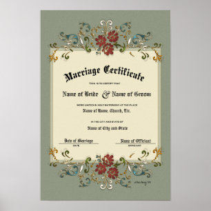 Poster Certificat de mariage (souvenir ornemental)