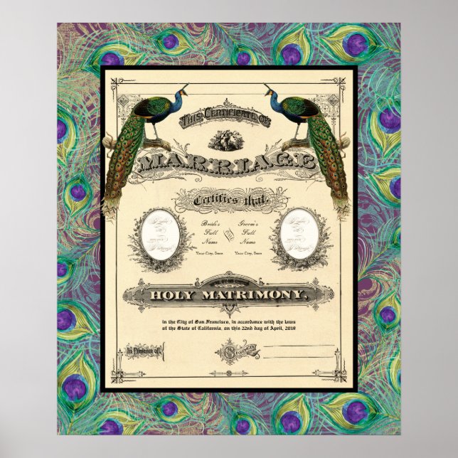 Poster Certificat de Mariage Vintage Design Moderne Maria (Devant)