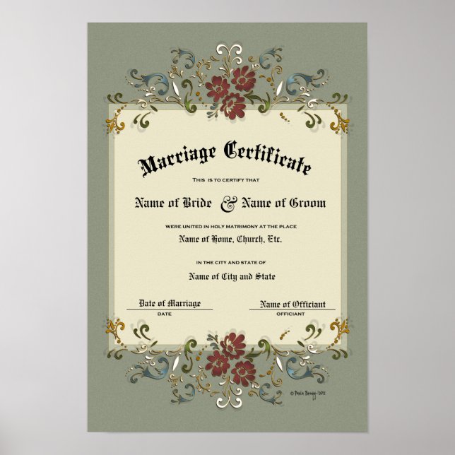 Poster Certificat Mariage-(Souvenir Ornemental) (Devant)