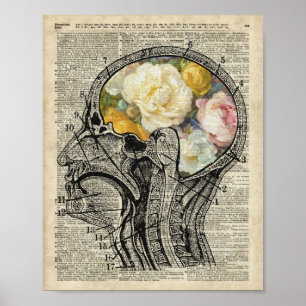 Poster Cerveau complètement des fleurs, art de