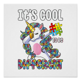 Poster C'est cool d'être différent Licorne Dabbing Autism