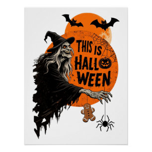 Poster C'est Halloween Scary Witch Retro Éffrayant Party