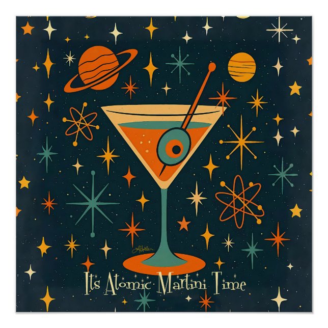 Poster C'est l'heure du Martini Atomique Étoiles Cosmique (Devant)