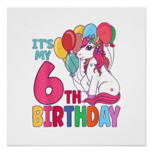 Poster C'est mon 6ème anniversaire Licorne Garçons Filles