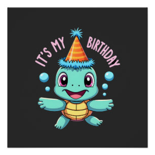Poster C'est mon anniversaire joli tortue de mer océan an