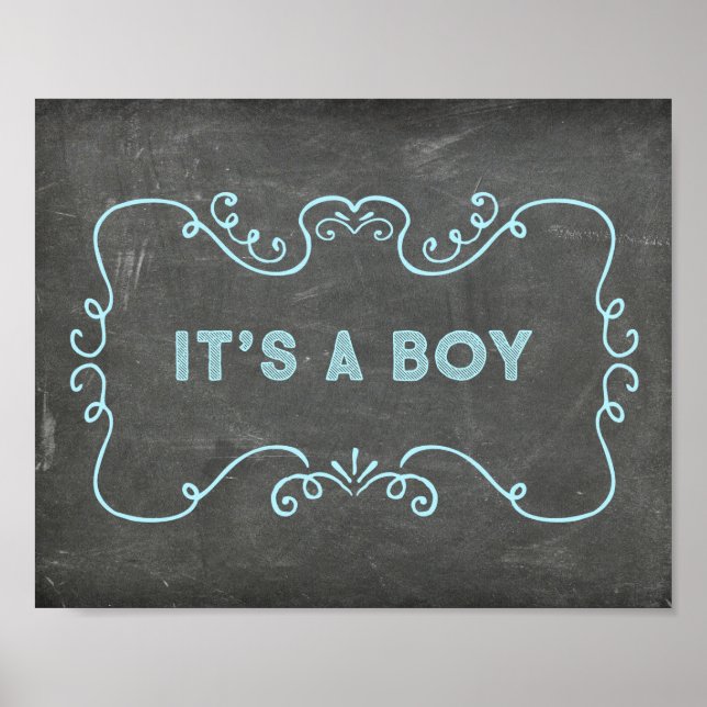Poster C'est un Baby shower garçon Signal Blue Chalkboard (Devant)