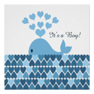 Poster C'est un garçon ! Baleine mignonne