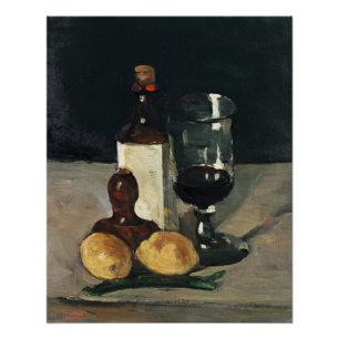 Poster Cezanne - Vie morte avec bouteille, verre, citrons