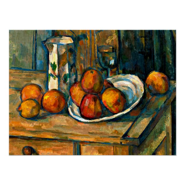 Poster Cezanne - Vie morte avec Jug de Lait et Fruit (Devant)