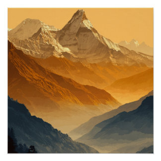 Poster Chaîne de montagnes enneigées de l'Annapurna au Né