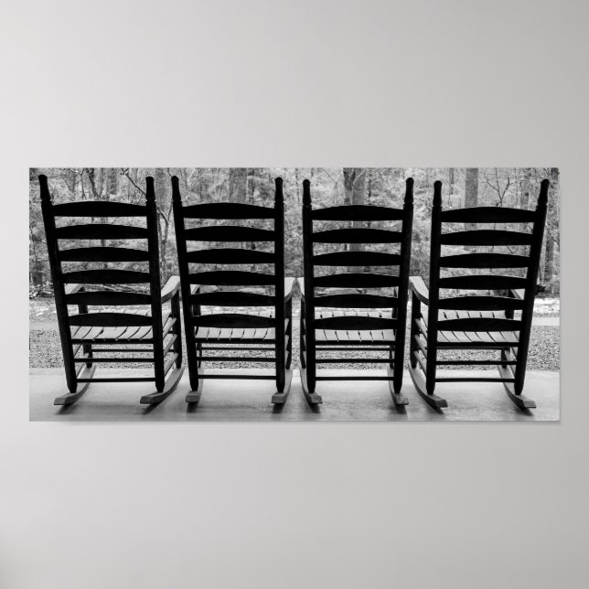 Poster Chaises rocheuses en bois noir et blanc (Devant)