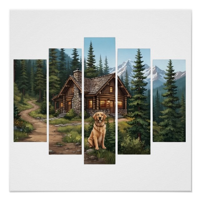 Poster Chalet de montagne Golden Retriever  (Devant)