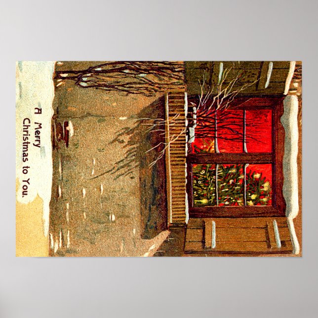 Poster Chalet d'hiver bougie Fenêtre Arbre de Noël (Devant)