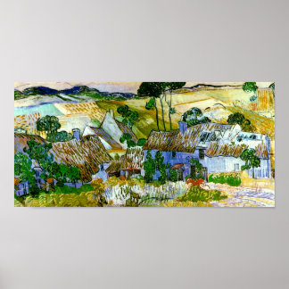 Poster Chalets à chaume d'une colline Van Gogh Art