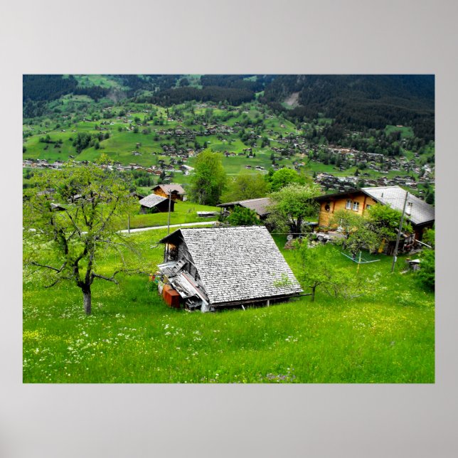 Poster Chalets dans une vallée alpine en Suisse (Devant)