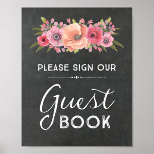 Poster Chalk Aquarelle Floral Invité Livre Mariage Signet