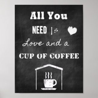 Poster Chalk Citation inspirante sur l'amour et le café