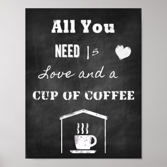 Poster Chalk Citation inspirante sur l'amour et le café (Devant)
