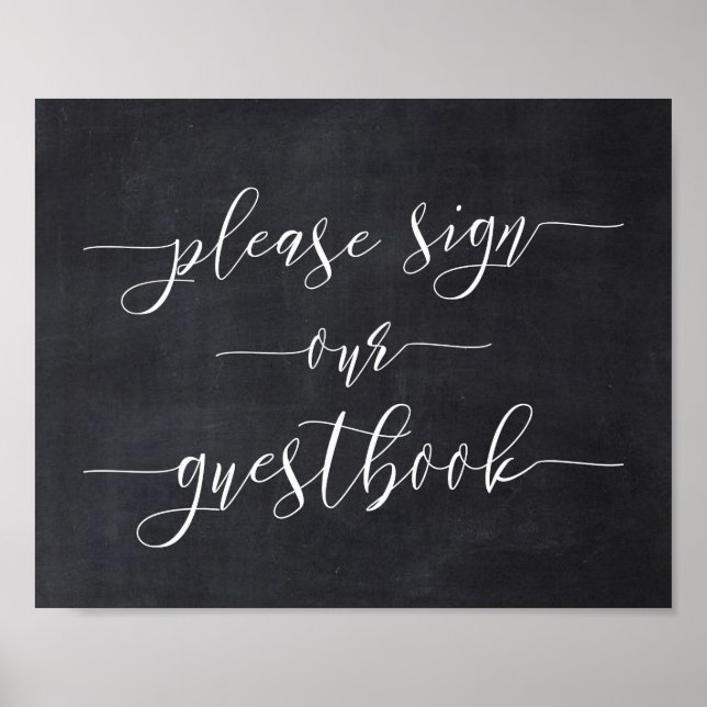 Poster Chalkboard Calligraphy Wedding Sign Our Guest Book (Devant)