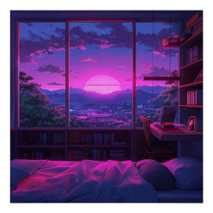 Poster Chambre esthétique Anime Vue nuit Neon Sunset
