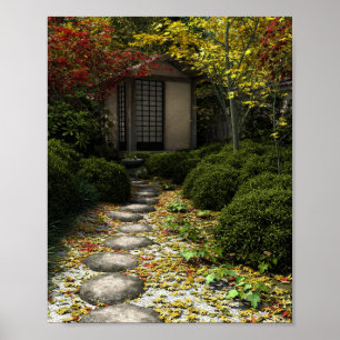 Poster Chambre et jardin de thé japonais en automne