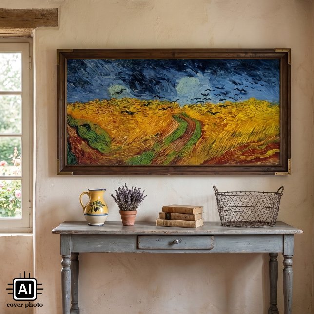 Poster Champ de blé avec corbeaux de Vincent van Gogh (Wheat Field with Crows by Vincent van Gogh is a vintage fine art post impressionism painting.)