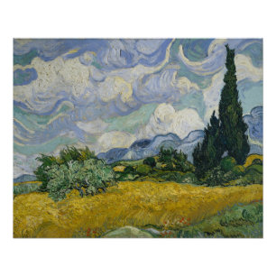 Poster Champ de blé avec cyprès, peinture à l'huile, Van