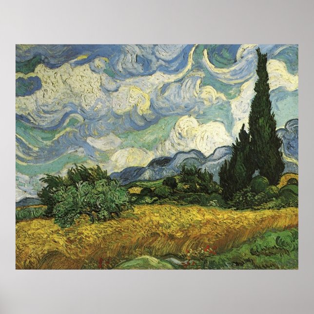 Poster Champ de blé avec Cyprès, Vincent Van Gogh (Devant)