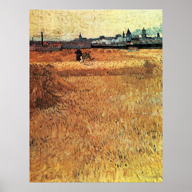 Poster Champ de blé avec vue sur Arles par van Gogh (Devant)