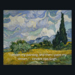 Poster Champ de blé Van Gogh avec citation d'art Cypress<br><div class="desc">Apportez chaque jour de l'art intemporel avec cette affiche, mettant en vedette le chef-d'oeuvre de Vincent van Gogh, "Blé Field with Cyprès" (1889). Le paysage saisissant capte les brosses de Van Gogh dans une combinaison audacieuse de ciels tourbillonnants, de champs dorés et de cyprès. Vers le pied de l'affiche est...</div>