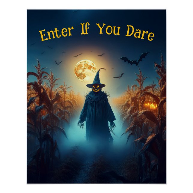 Poster Champ de maïs d'Halloween et épouvantail (Devant)