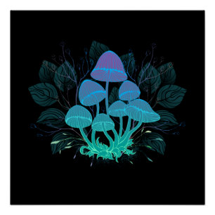 Poster Champignons dans les buissons